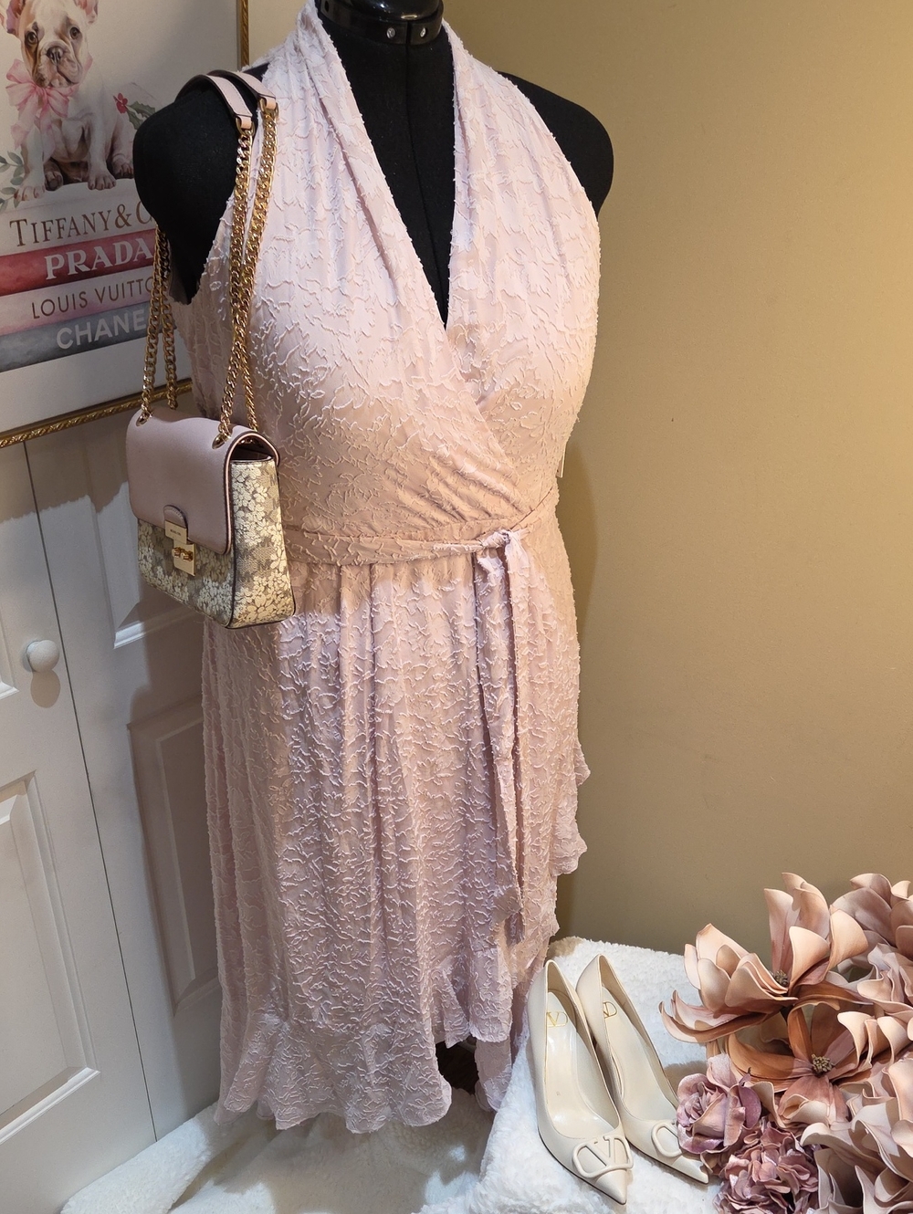 Nwt 16 Julia Jordan Blush Pink Lace High-Low Wrap Maxi Dress